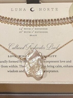 Luna Norte Gold Cultured Freshwater Pearl Baguette Tennis Layered Necklace Set